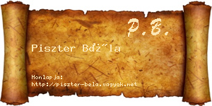 Piszter Béla névjegykártya